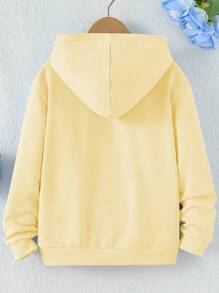 Sparklyn Tween Girl Letter Graphic Kangaroo Pocket Drop Shoulder Hoodie - Yellow - View 2