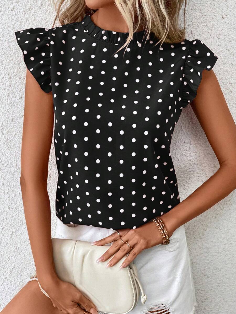 SHEIN Clasi Polka Dot Print Butterfly Sleeve Blouse