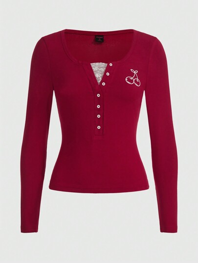 T-shirt Imprimé Cerise À Bouton