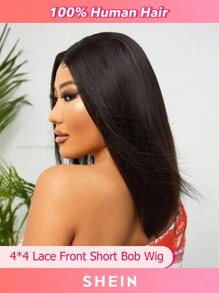 Natural Black Straight Bob 4 X 4 Lace Closure Wig Natural Hairline Human Hair Wig Short Straight Hair Replacement Wigs 8-14 Inch - Natural Black - View 2