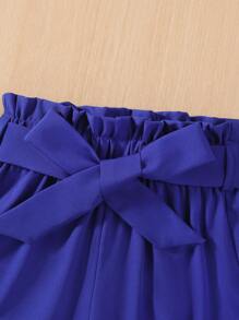 SHEIN Young Girl Floral Print Ruffle Trim Top & Paperbag Waist Belted Pants - Multicolor - View 4