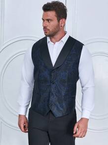 Manfinity AFTRDRK 男士大码佩斯利印花青果領馬甲 - 藍色 - 查看 3