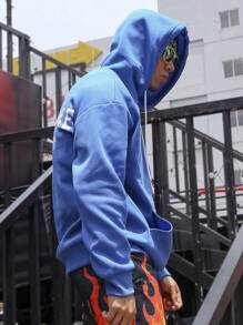 Manfinity EMRG Lỏng lẻo phù hợp Nam Đồ họa Khẩu hiệu Túi kangaroo Dây rút Hoodie - Màu xanh lam - Xem 1