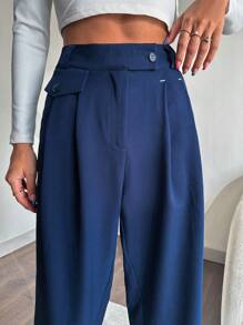 SHEIN Cottnline Navy Blue Professional Straight-Leg Business Suit Pants - Navy Blue - View 5