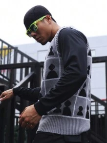 Manfinity EMRG 男士幾何圖案毛衣背心 - 彩色 - 查看 4