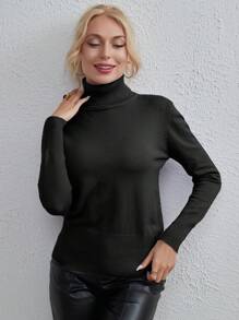 Solid Turtleneck Sweater - Black - View 1