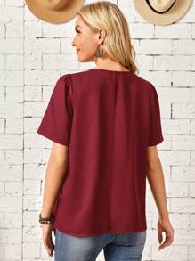 EMERY ROSE Top ribete en abanico escote V unicolor - Burdeos - Ver 2