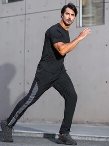 Manfinity Running Boyfriend Style Men Contrast Panel Slant Pocket Sports Pants Fall Breathable
