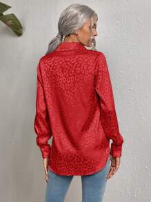 SHEIN Clasi Leopard Jacquard Satin Shirt - Red - View 2