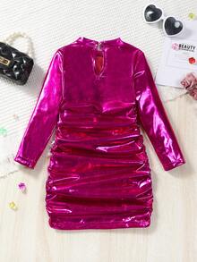 Cô Gái Trẻ Viền ven Kim loại Đầm - Màu Hồng Tươi - Xem 2