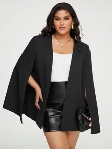 SHEIN Privé Plus Cloak Sleeve Open Front Blazer - Black - View 1
