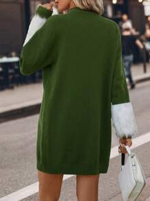 SHEIN LUNE Fuzzy Cổ tay áo Thả vai 	
Fuzzy Cổ tay áo Đầm Áo len - màu xanh lá - Xem 2