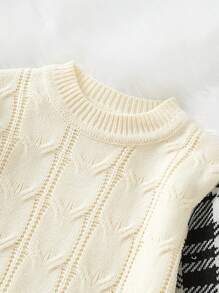 小男孩格子圖案毛衣和針織褲 - 杏色 - 查看 5