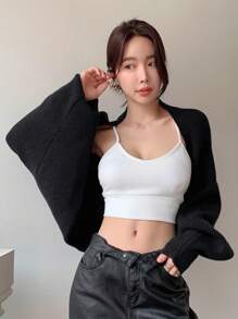 DAZY Chất rắn tay cánh Cắt sửa áo lông cừu - màu đen - Xem 1