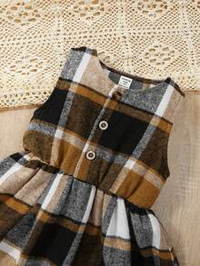 SHEIN Young Girl Plaid Print Dress & Tee - Khaki - View 7