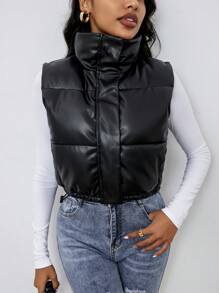 Aveloria Affinna Casual Solid Color Sleeveless Short Padded Padded Coat, Winter Clothes 