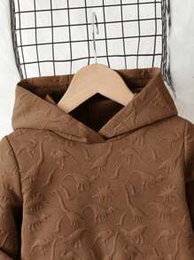 SHEIN Young Boy Dinosaur Embossed Hoodie - Brown - View 4