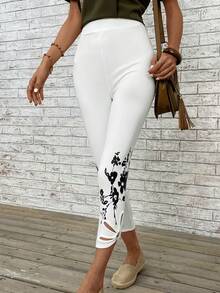 EMERY ROSE In hoa Chi tiết cắt dán Capri Xà cạp - trắng - Xem 4