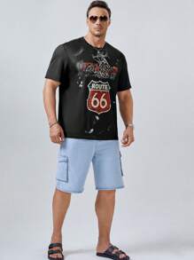 Manfinity Homme 男士大码字母圖案T恤 - 黑色 - 查看 5