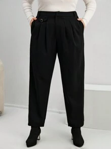 SHEIN Essnce Hơn Xếp nếp Quần - màu đen - Xem 5