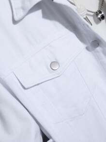 Manfinity Campus Court Men Plus Letter Graphic Denim Jacket Without Hoodie - White - View 7