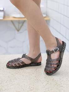 兒童黑色果凍鞋,春夏假期海灘中空涼鞋