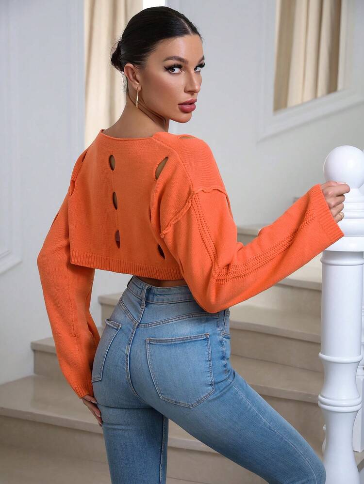 Cut Out Drop Shoulder Crop Knit Pullover Fall Winter Sweater