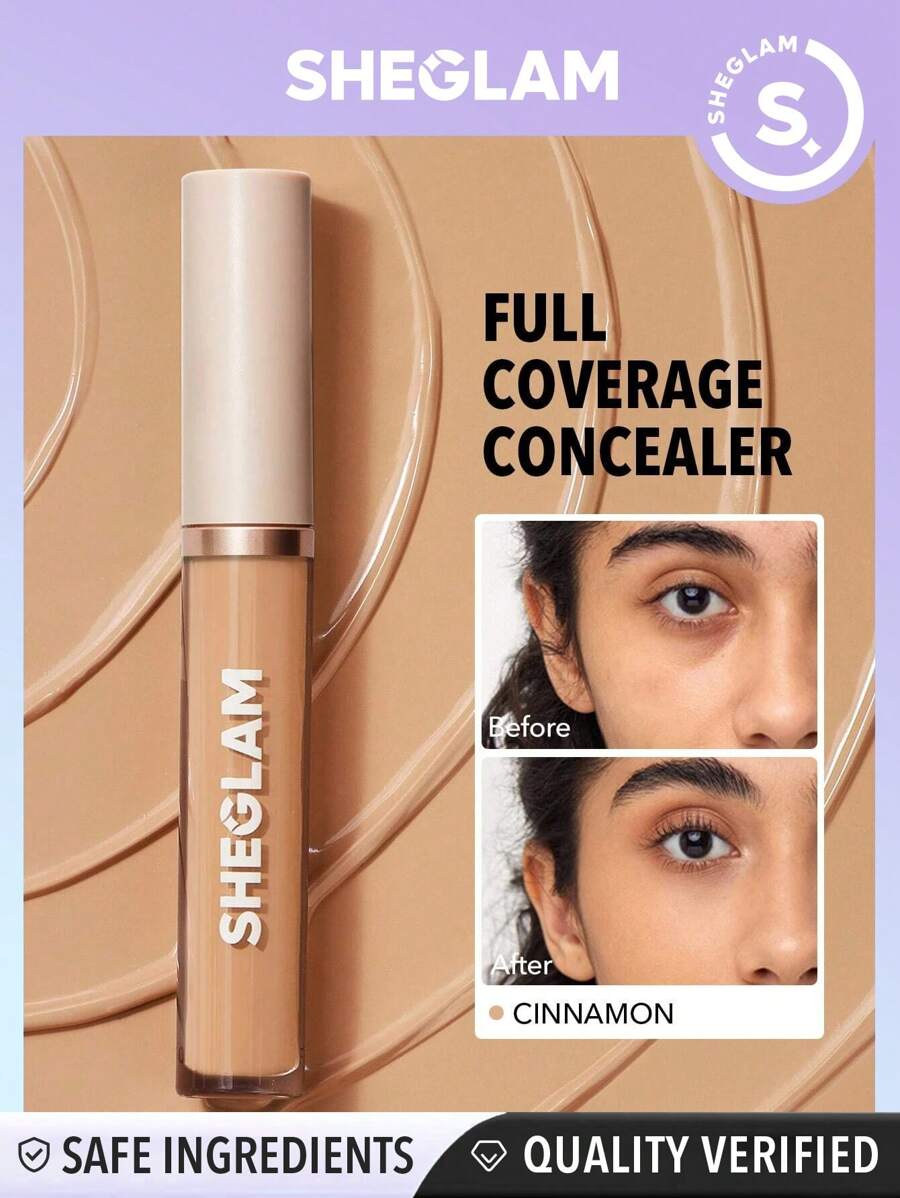 SHEGLAM 像一样 12 小时全覆盖遮瑕膏 - 肉桂哑光液体遮瑕膏持久亮白色彩校正剂轻盈全天持久保湿遮瑕膏冬季遮瑕膏 - Cinnamon - 查看 1