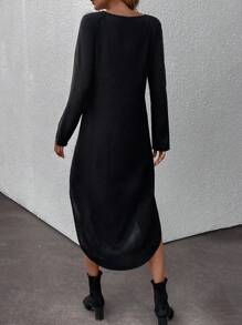 SHEIN LUNE Guipure Lace Split Thigh Dress - Black - View 2