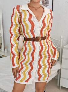 Aveloria Pattern Button Front Sweater Dress Without Belt