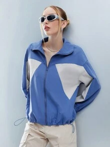 SHEIN Unity 撞色拉鏈開襟抽繩下擺落肩袖夾克 - 彩色 - 查看 4