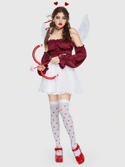 Sweetness Solid Off The Shoulder Ruffle Hem Crop Costume Blouse