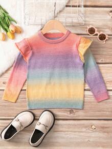 SHEIN 女小童漸層荷葉邊套頭毛衣 - 彩色 - 查看 1