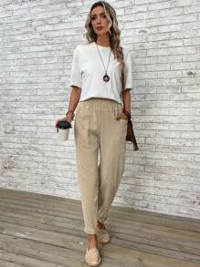 EMERY ROSE Paperbag Waist Dual Pocket Pants - Mocha Brown - View 4