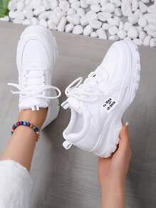 運動老爹鞋適用於女士字母貼飾前綁帶運動鞋