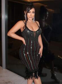 SHEIN SXY Abito sottoveste dettaglio strass orlo con frange