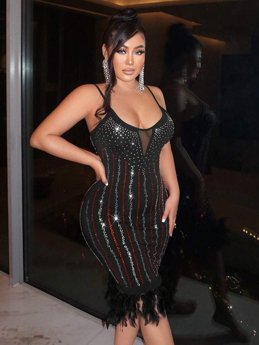 SHEIN SXY Abito sottoveste dettaglio strass orlo con frange