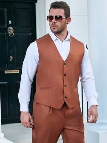 Manfinity Mode Men Plus Button Front Waistcoat - Brown - View 3