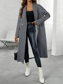 SHEIN Clasi 千鳥格印花雙排釦外套 - 黑與白 - 查看 6