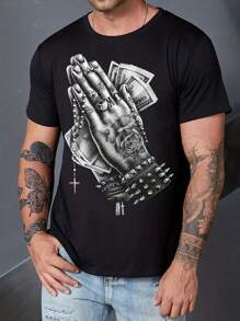 Manfinity LEGND Men Plus Dollar & Hand Print Tee - Black - View 3