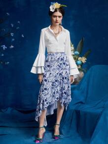 Israel Jasso Frida Kahlo X SHEIN X Designer Floral Print Asymmetrical Hem Skirt - Multicolor - View 5