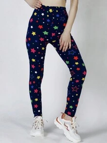 Star Print Leggings - Multicolor - View 4