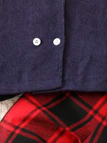 Baby Boy Double Breasted Borg Collar Jacket & Plaid Print Pants