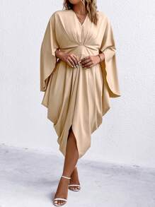 SHEIN Clasi Plus Twist Framtill Mantel Ärm Cocoon-klänning - Champagne - Visa 6
