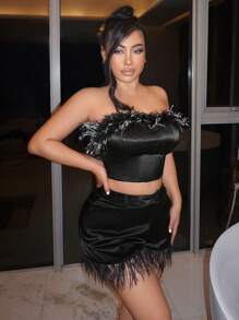 SHEIN SXY Zipper Fly Fuzzy Trim Shorts - Black - View 10