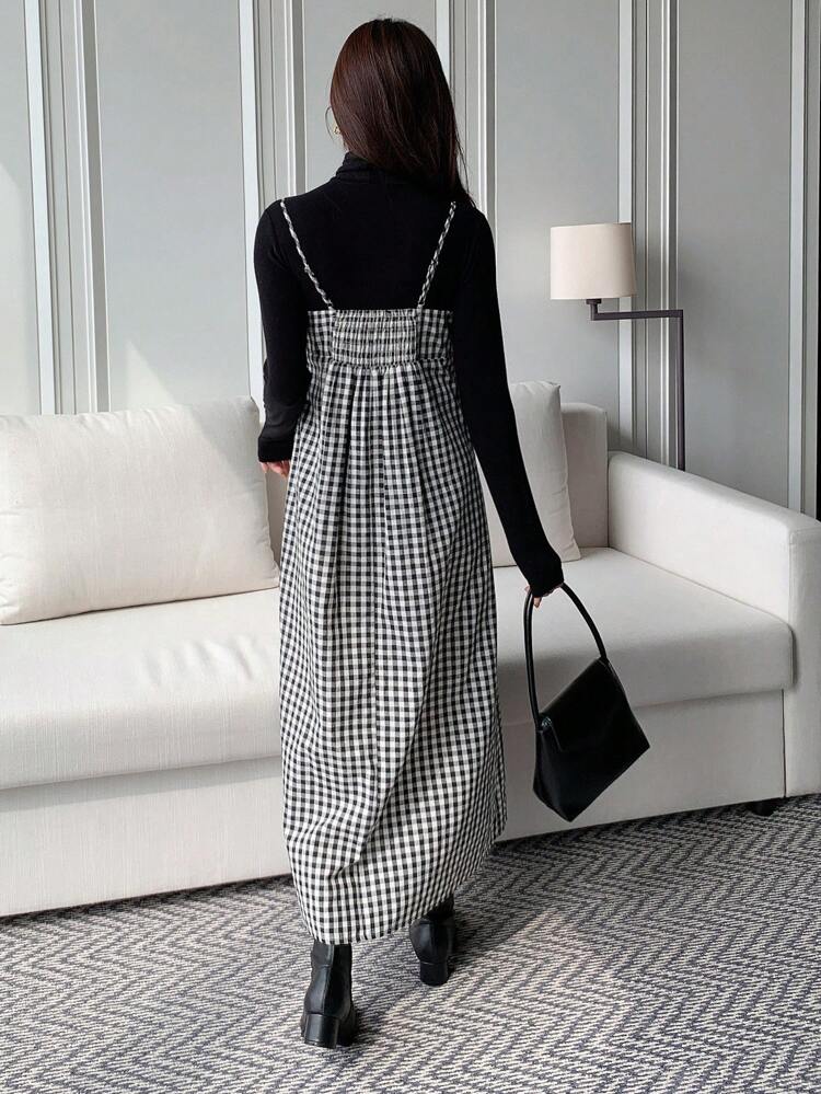 Gingham Print Cami Dress Without Tee,Fall Clothes