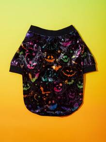 PETSIN 1pc Pet Halloween Bat, Pumpkin, Face Patterned Glow In Dark Hoodless Sweatshirt - Multicolor - View 2