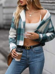 SHEIN LUNE In kẻ sọc Áo Jacket Crop - màu xanh lá - Xem 5