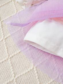 SHEIN 女嬰漸層喇叭袖網紗罩層連身裙 - 彩色 - 查看 7