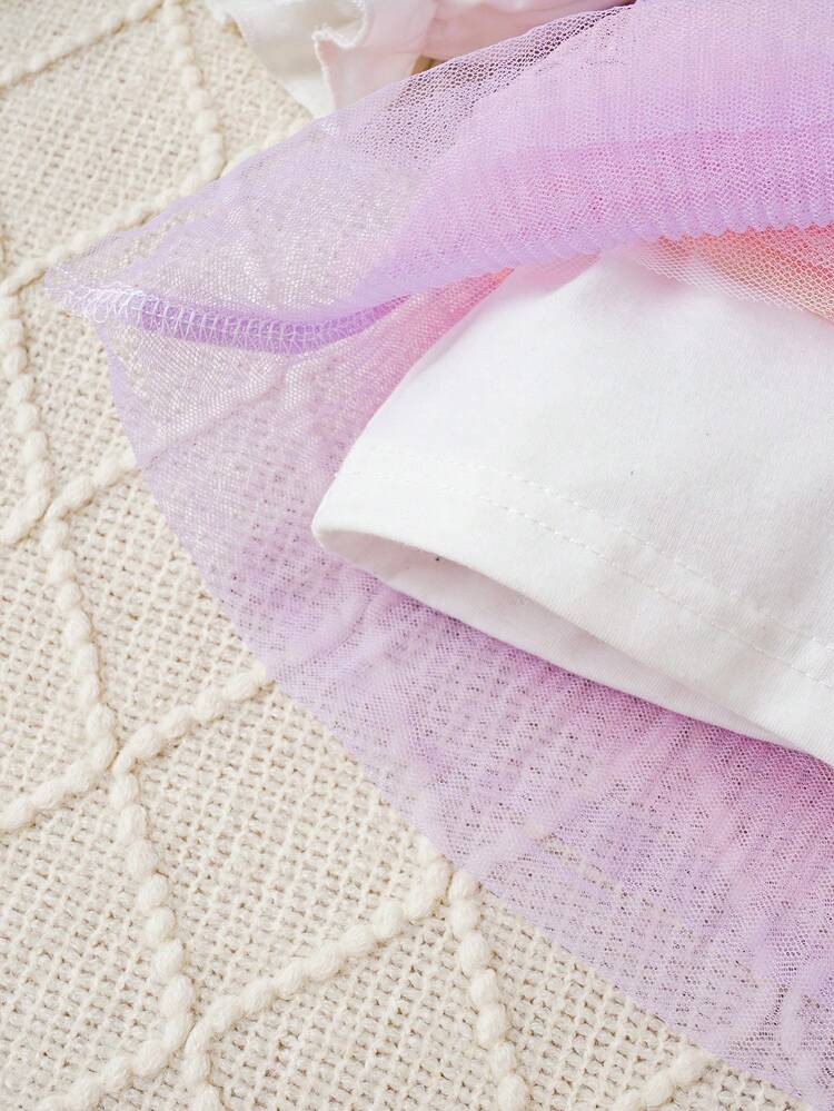 Baby Girl Ombre Flare Sleeve Mesh Overlay Dress